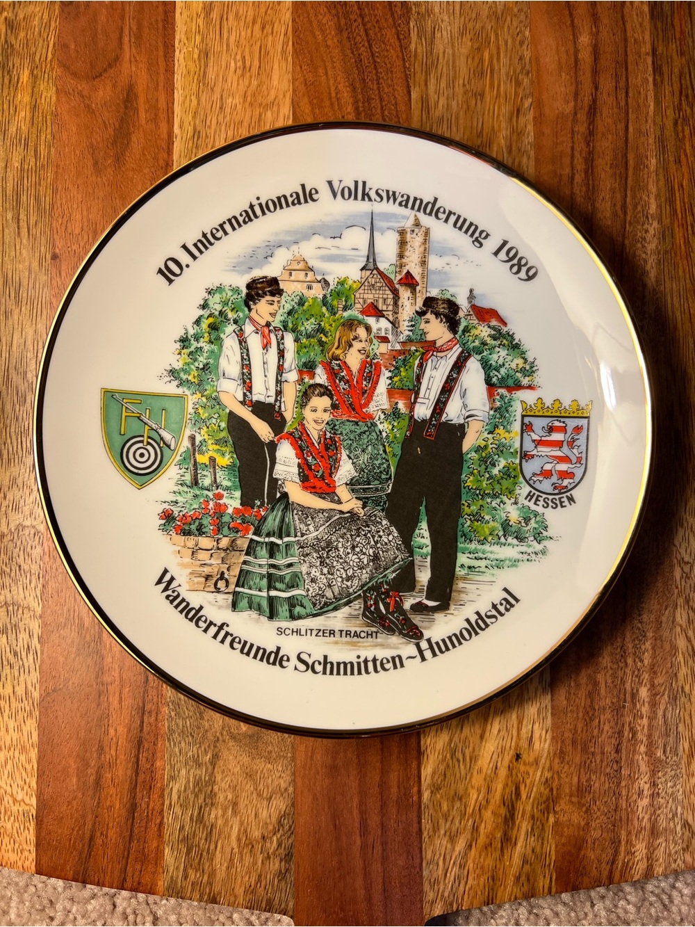 Vintage German Porcelain Plate Schmitten Volkswandern Schlitzer Tracht 1989